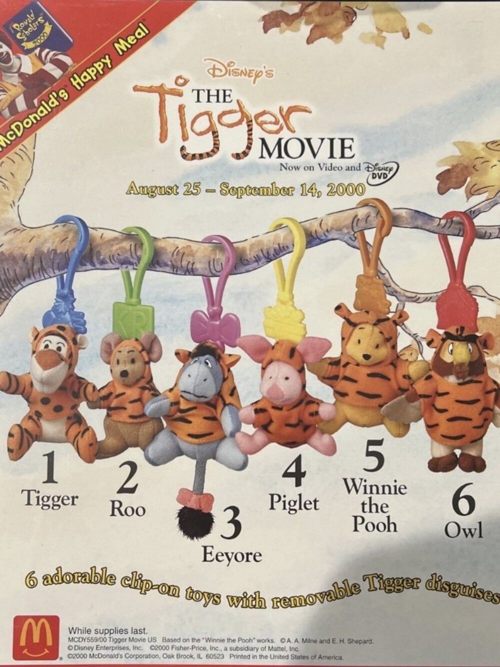 Disney Tigger Movie Winnie The Pooh McDonalds Toy 2000 Sealed Complete Set.